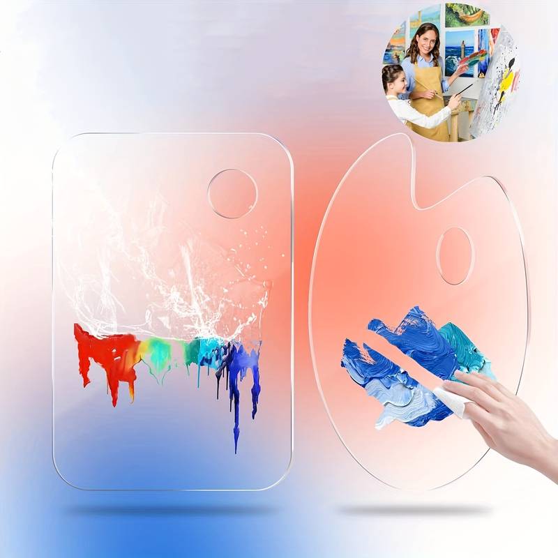 2pcs Acrylic Paint Palette Clear Paint Tray, Thickened Transparent  Non-Stick Plastic Glass Paint Palette For Acrylic Painting, Artist Tray For  Handmad